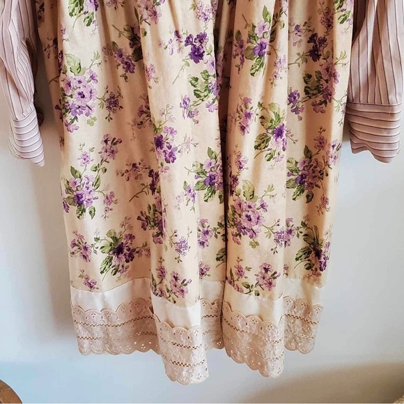 Custom Upcycled Tunic Long Sleeves Button Up Ruffle Hem Mixed Print | L/XL - Picture 4 of 6